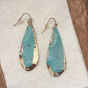 Turquoise and Gold Teardrop Dangle Earrings - Women Jewelry